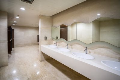 Luxurious bathroom with ambient lighting